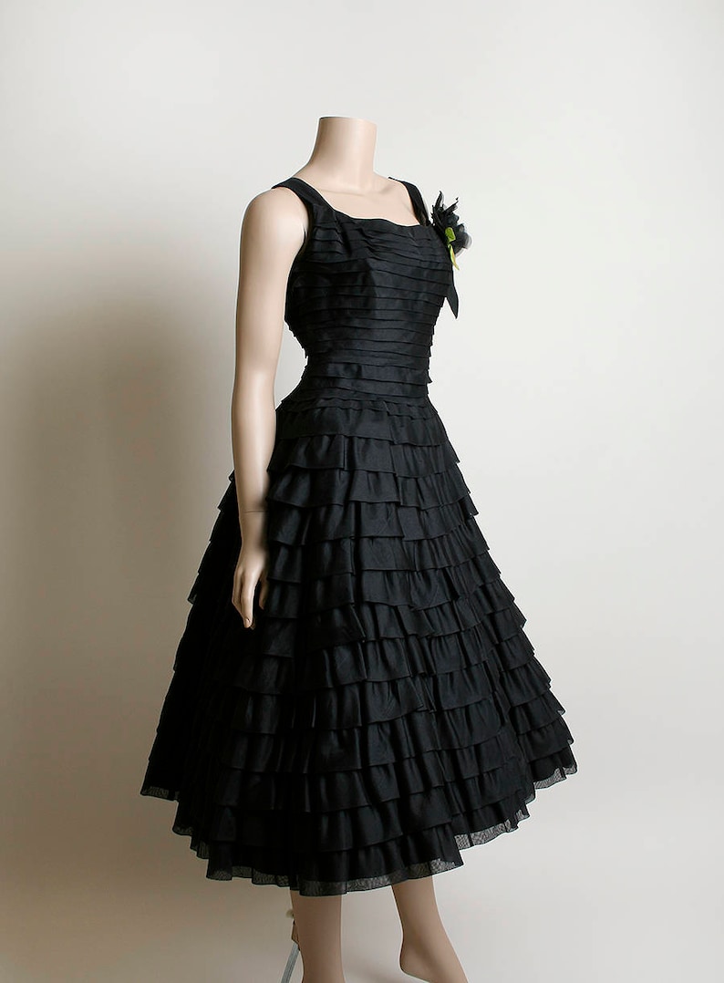 Vintage 1950s Emma Domb Dress Black Tiered Ruffle Cocktail - Etsy