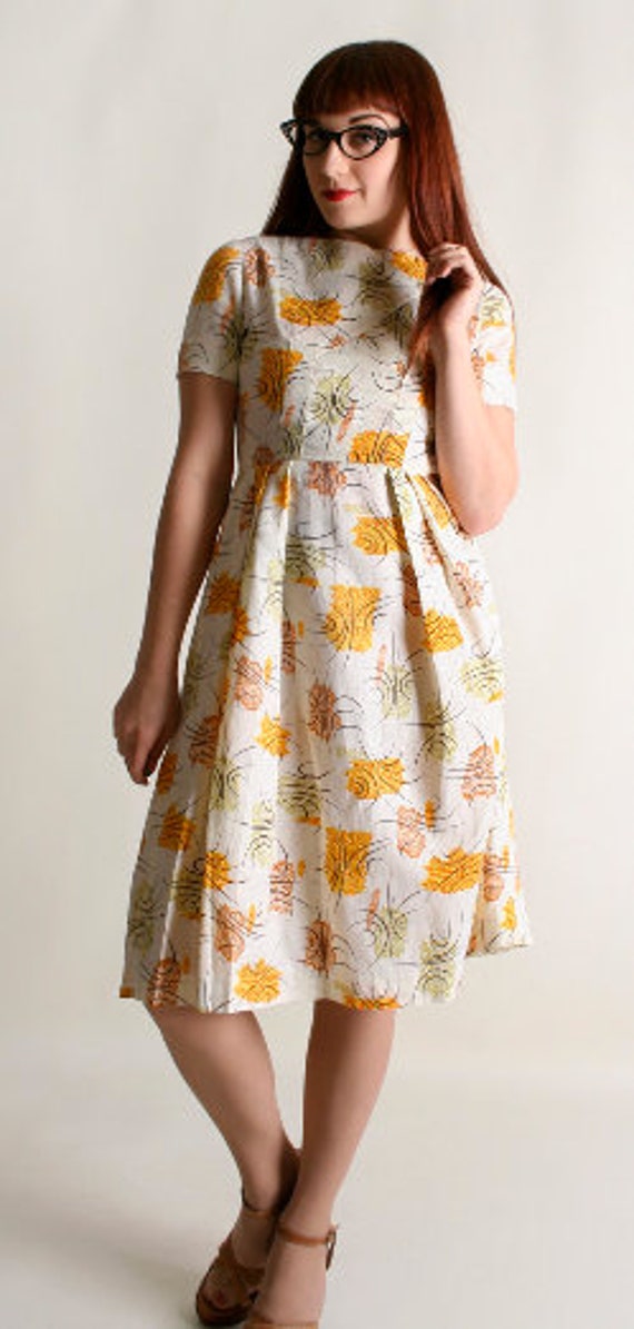 Vintage 1950s Dress - Floral Atomic Starburst Nov… - image 1