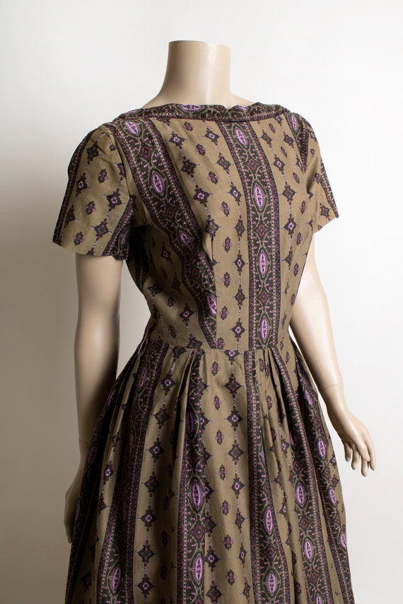 Vintage 1950s Dress - Dark Olive Brown & Purple S… - image 7
