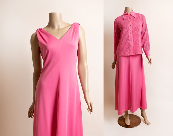 Vintage 1970s Barbie Pink Maxi Dress with Jacket … - image 1