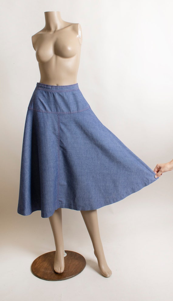 Vintage 1970s Cotton Jean Skirt - Blue Denim Look… - image 3