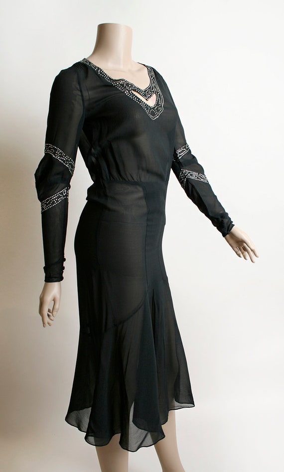 Vintage 1930s Dress - Sheer Black Rhinestone Old … - image 4