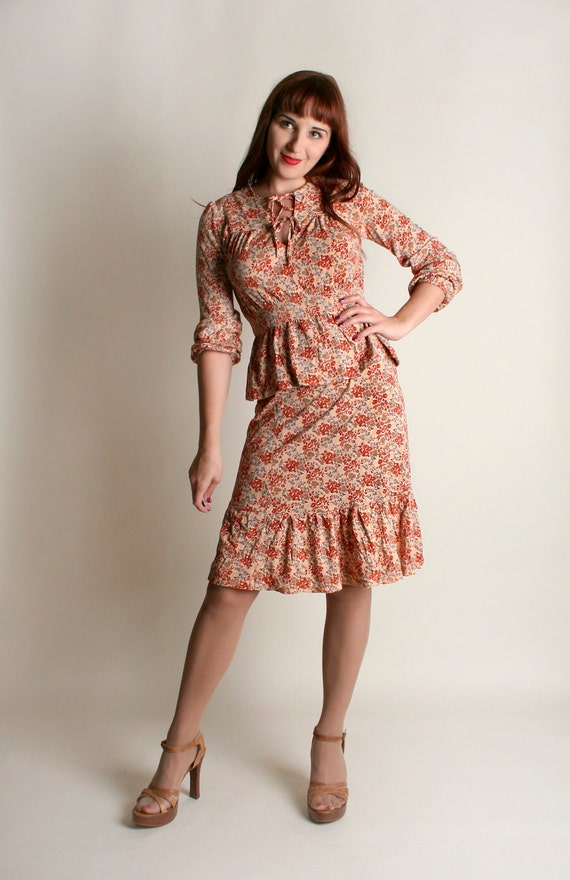 Vintage 1970s Skirt & Blouse Set - Autumn Rust Bro