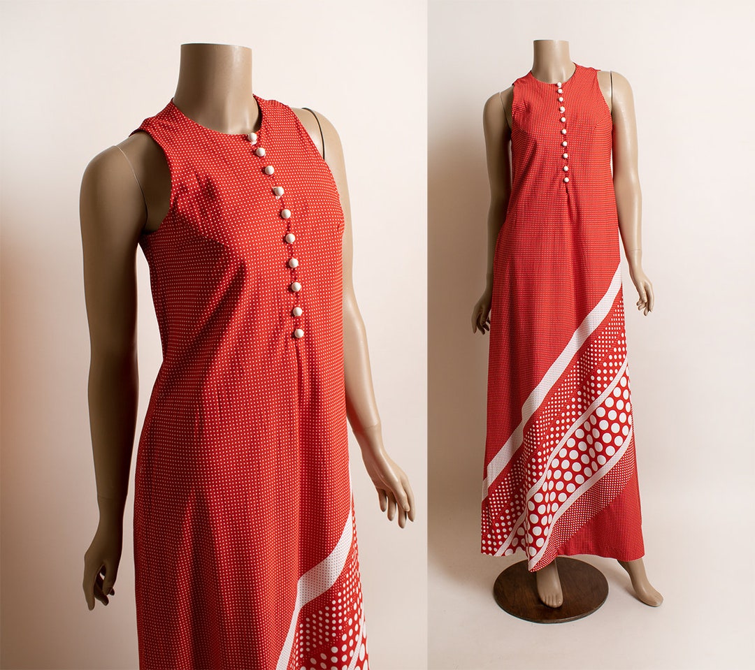 60's/70's Pink and Red Polka Dot Sleeveless Dress by Aloha Authentic