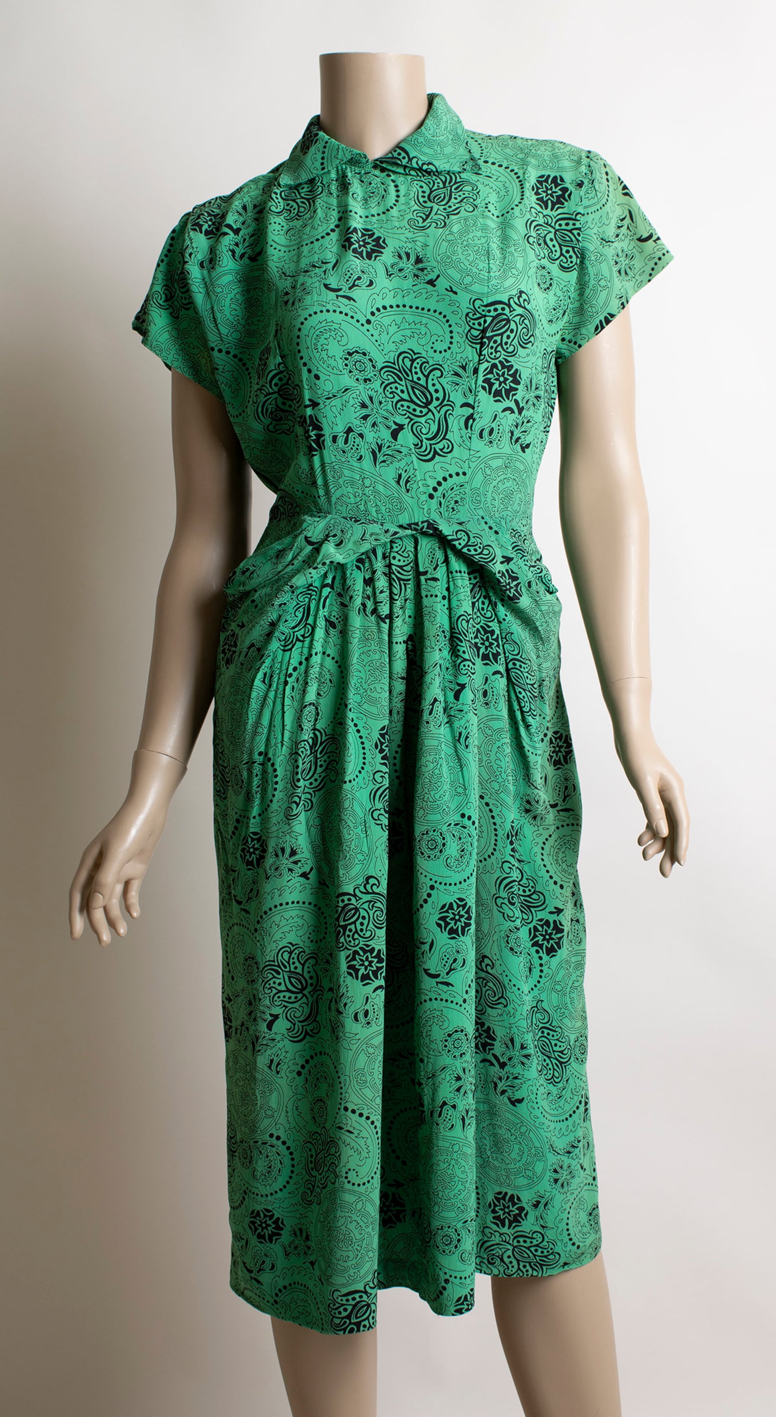Vintage 1940s Dress Emerald Green Rayon Day Dress with Etsy