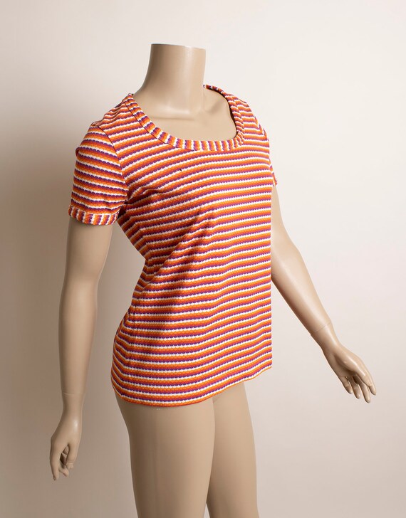 Vintage 1970s Striped Tee - Purple Orange & White… - image 5