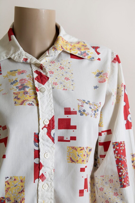 Vintage 1970s Patchwork Blouse - Button Up Front … - image 6