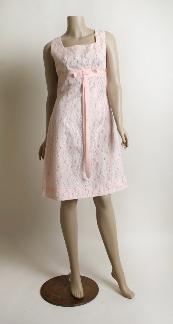 Vintage 1960s Party Dress - Light Pastel Pink Sil… - image 3