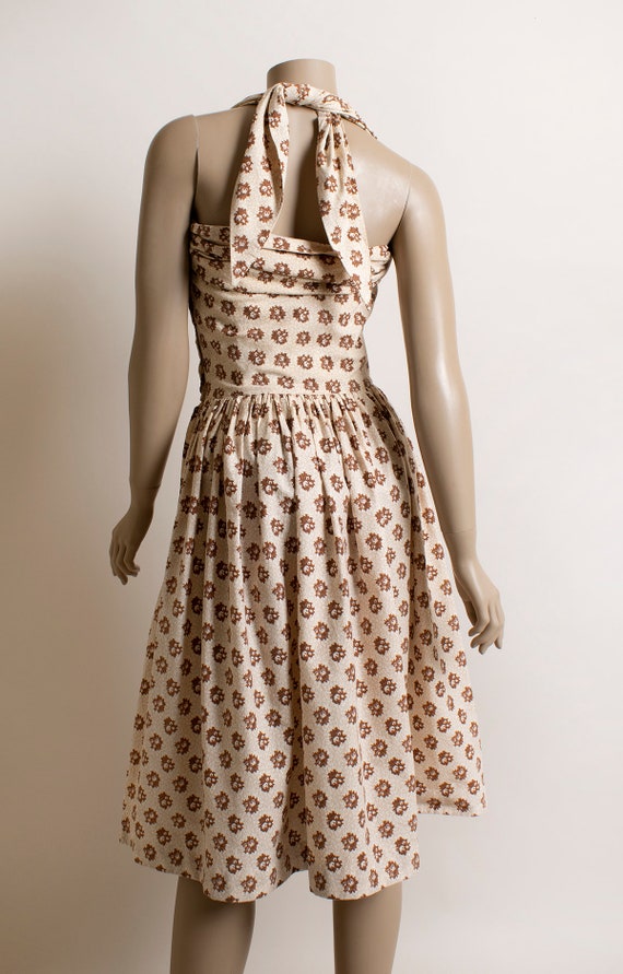 Vintage 1950s Halter Dress - Light Cocoa Brown Au… - image 8