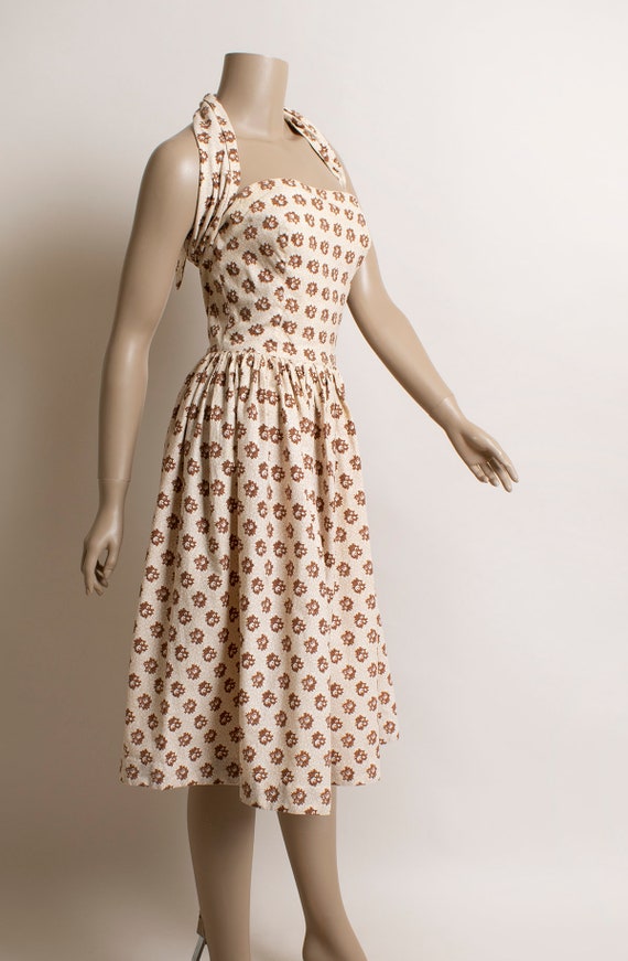 Vintage 1950s Halter Dress - Light Cocoa Brown Au… - image 3