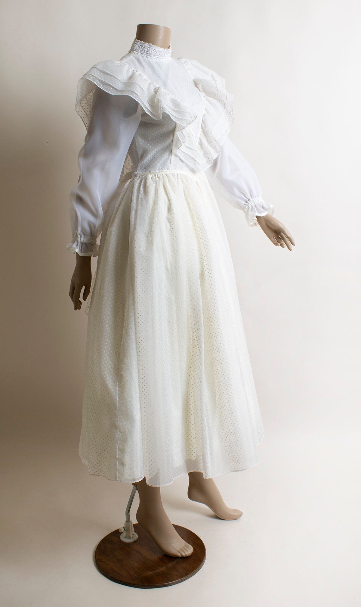 Gunne Sax ホワイト コットン フレアロングスカート Vintage Gunne Sax Dress - Sheer White Swiss Dot Fairy