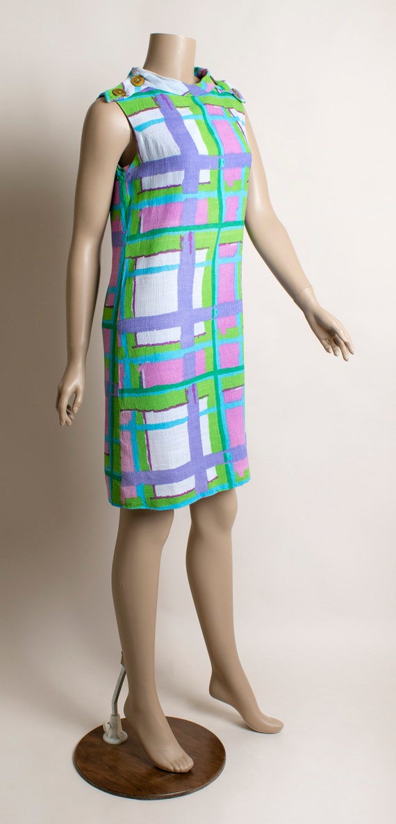 Vintage 1960s Mod Dress - Geometric Plaid Print B… - image 2