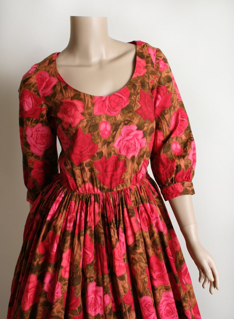 Vintage 1950s Rose Print Dress Early 1960s Cotton Floral - Etsy