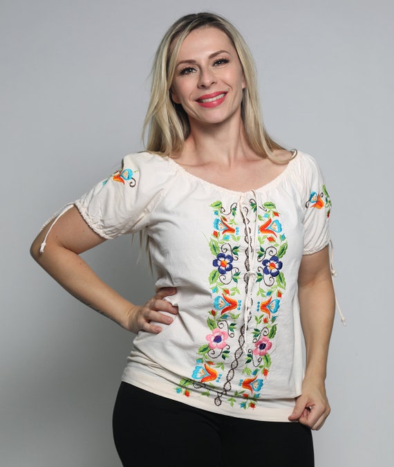 Vintage Embroidered Mexican Blouse - Rainbow Colo… - image 2