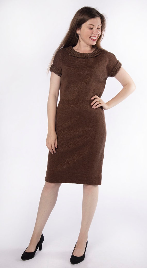 Vintage 1970s Knit Dress - Dark Chocolate Brown w… - image 6