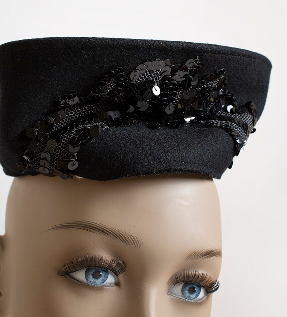 Vintage 1940s Black Sequin Tilt Hat - Berkshire W… - image 7