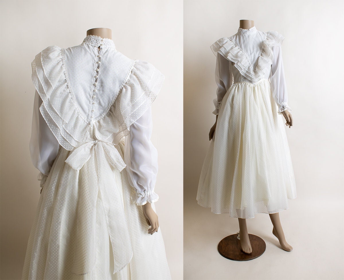 Vintage Gunne Sax Dress - Sheer White Swiss Dot Fairy