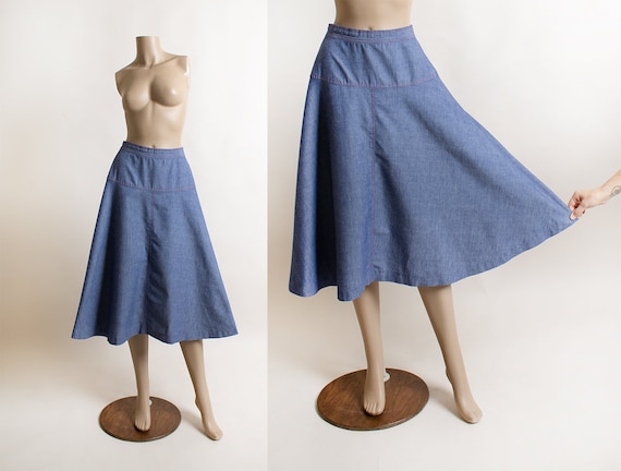 Vintage 1970s Cotton Jean Skirt - Blue Denim Look… - image 1