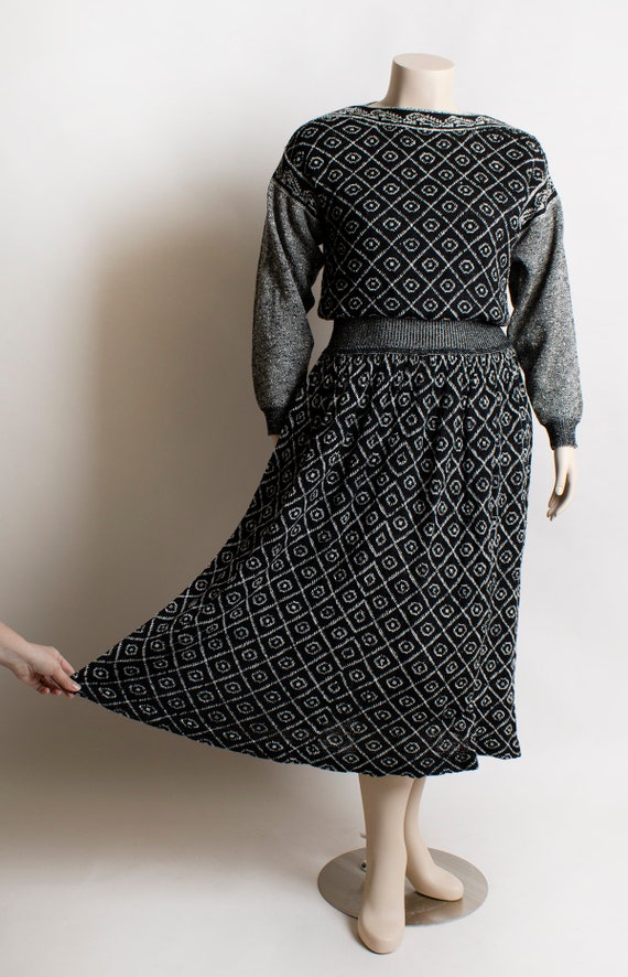 Vintage Knit Sweaterdress - Black and White Geome… - image 7