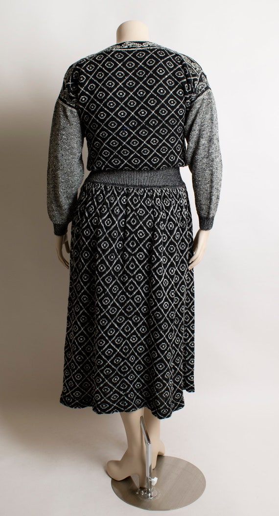 Vintage Knit Sweaterdress - Black and White Geome… - image 4