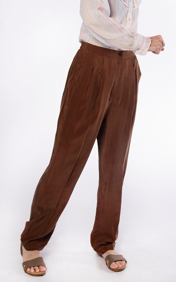 Vintage Caramel Brown Sleek Trousers - Rayon Like… - image 5