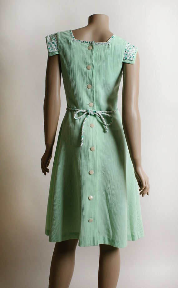 Vintage 1970s Dress - Mint Green Floral Print Cot… - image 3