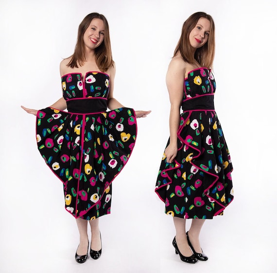 Vintage 1980s Victor Costa Dress - Strapless 1940s