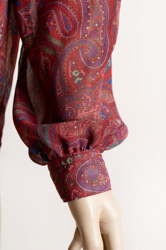 Vintage 1980s Paisley Print Blouse - Maroon Burgu… - image 7