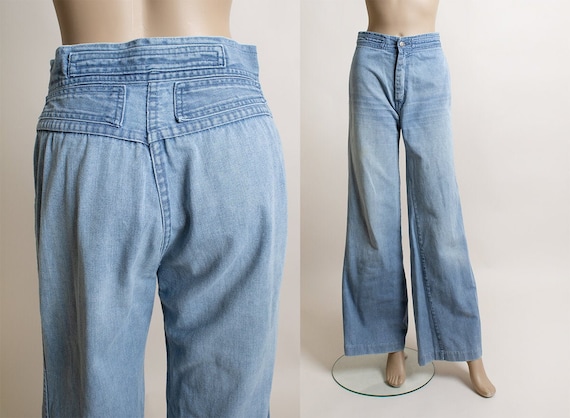 Vintage 1970s Flared Bell Bottom Denim Jeans - Li… - image 1