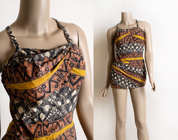 Vintage 1950s Bathing Suit - Rose Marie Reid Tiki… - image 1