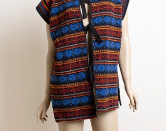 Vintage Rainbow Geometric Flower Knit Sweater Vest - Front Ties