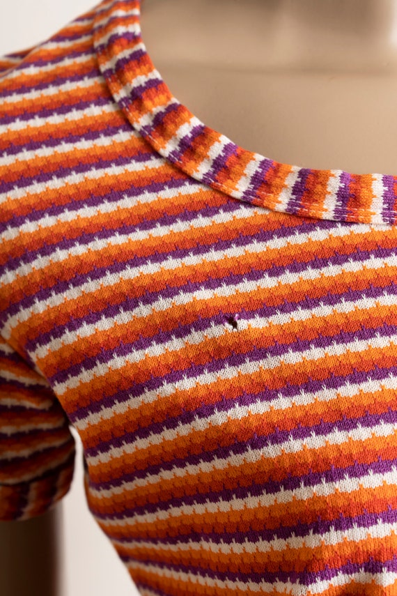 Vintage 1970s Striped Tee - Purple Orange & White… - image 8