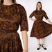 Vintage 1960s Dress Diamond Leaf Print Casual Jersey Pleated - Etsy