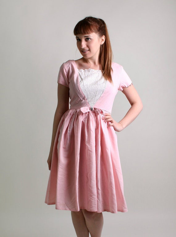 Vintage 1950s Dress - Sweet Cotton Candy Pink Day