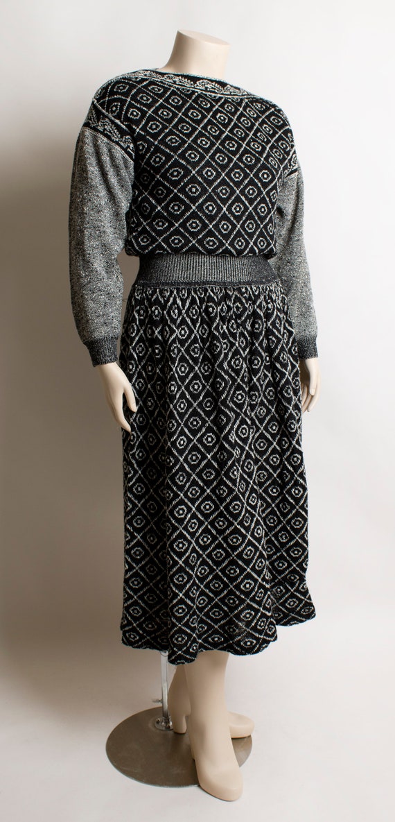 Vintage Knit Sweaterdress - Black and White Geome… - image 3