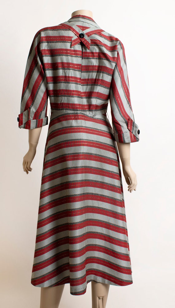 Vintage 1950s Striped Dress - Dark Red Metallic S… - image 4