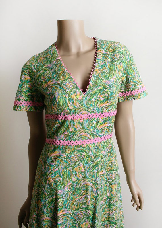 Vintage 1960s Dress - Mint Green & Pink Watercolo… - image 4