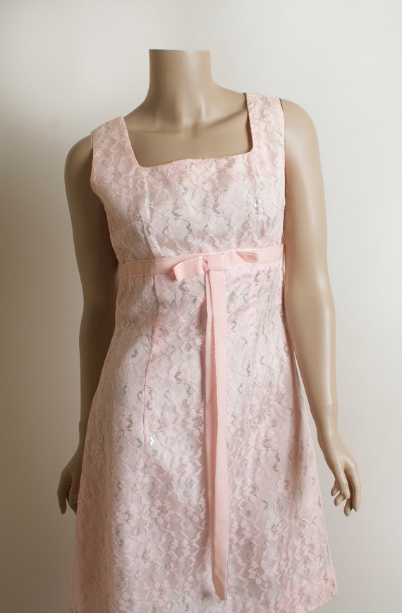 Vintage 1960s Party Dress - Light Pastel Pink Sil… - image 4