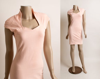 Vintage 80s Peach Cut Out Bodycon Dress - XS to Small | Sexy Ribbed Pastel  Pink Sleeveless Fitted Mini Club Dress - Etsy