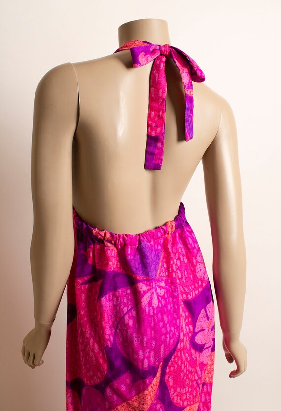 Vintage Hawaiian Maxi Halter Dress - Hot Pink Flo… - image 6