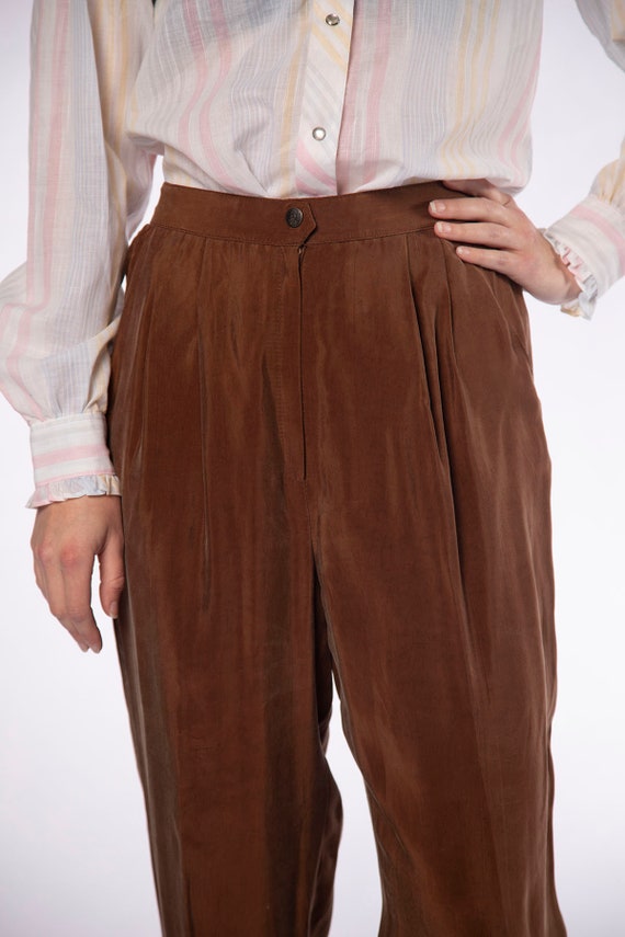 Vintage Caramel Brown Sleek Trousers - Rayon Like… - image 7