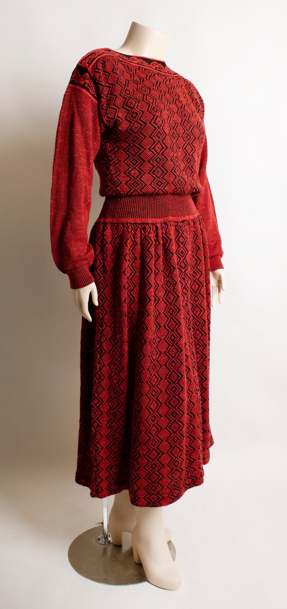 Vintage Red & Black Knit Sweaterdress - Geometric… - image 2