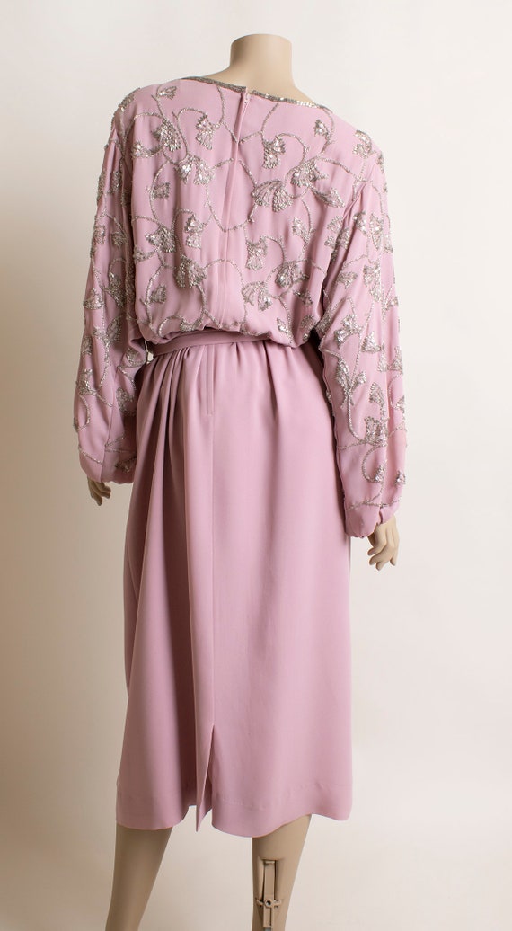 Vintage Mauve 1970s Beaded Dress - Draped Billowy… - image 4