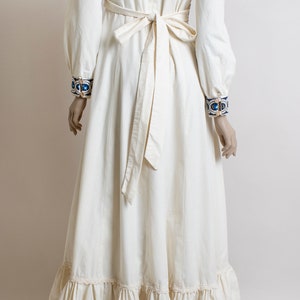 Vintage 1970s Gunne Sax Dress - White & Blue Trim Prairie Long Sleeve ...