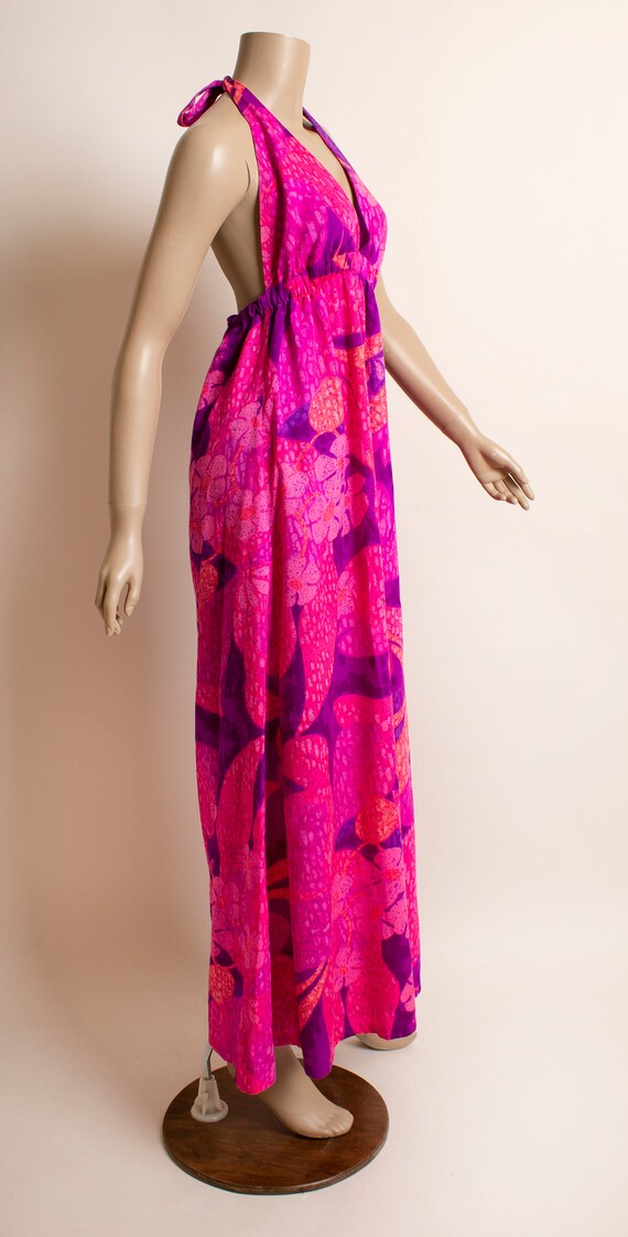 Vintage Hawaiian Maxi Halter Dress - Hot Pink Flo… - image 3