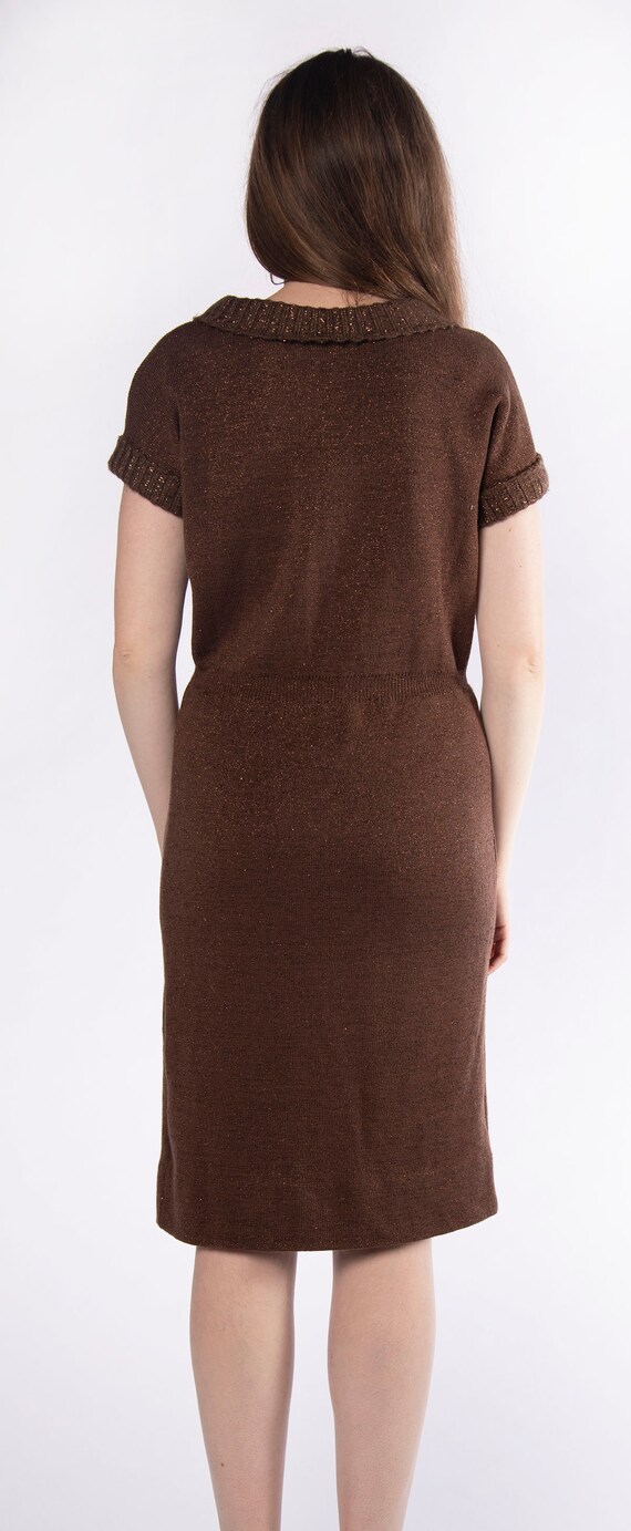 Vintage 1970s Knit Dress - Dark Chocolate Brown w… - image 3