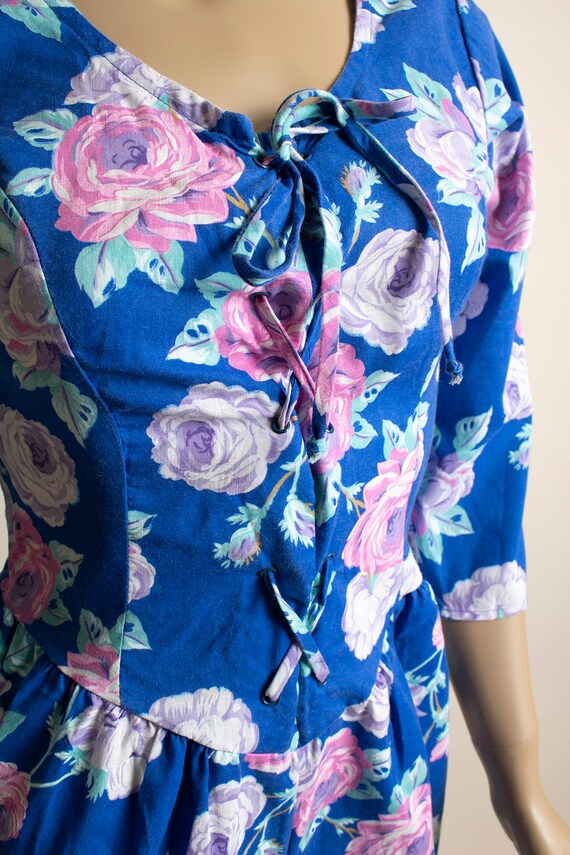 Vintage 1980s Floral Jumpsuit - Bright Royal Blue… - image 7