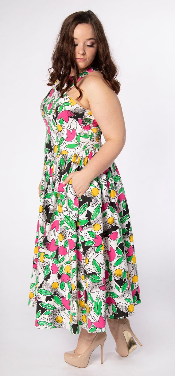 Vintage Novelty Print Halter Dress - 1980s Floral… - image 9