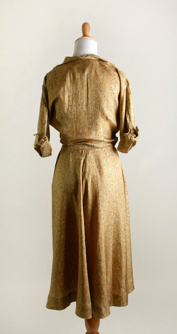 Vintage 1940s Dress - Mustard Yellow Swirls and D… - image 4