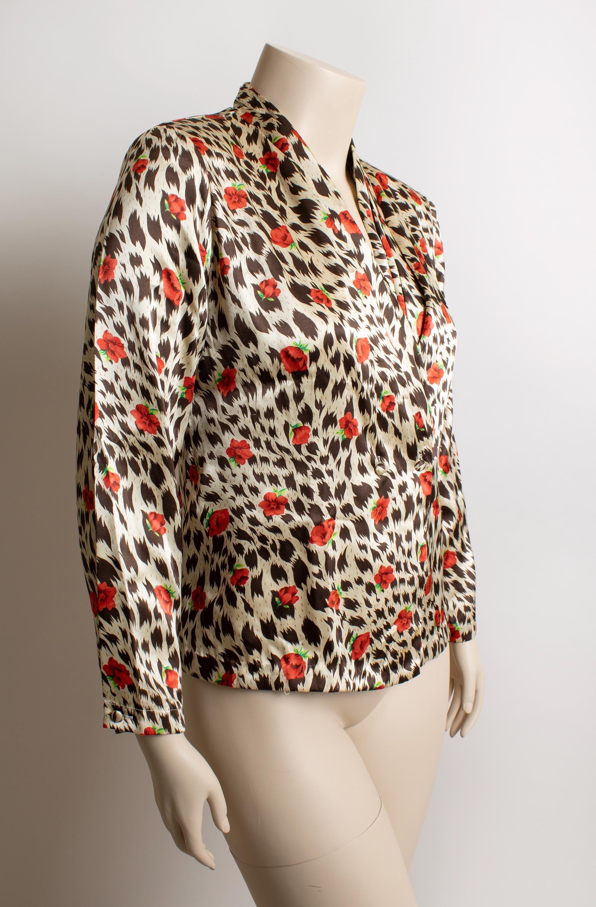 vintage-leopard-print-rose-blouse-pleated-v-neck-long-sleeve-red